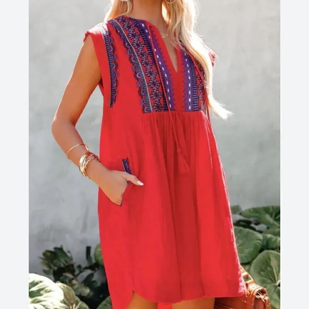 Vici Embroidered Red Dress Women’s Medium